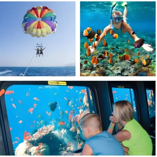 3 in 1 Hurghada Tour: Semi Submarine, Snorkeling & Parasailing Experience